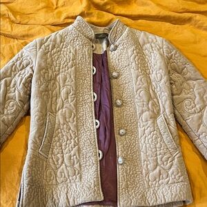 Elegant Chinese Tan 90s vintage floral Quilted Jacket